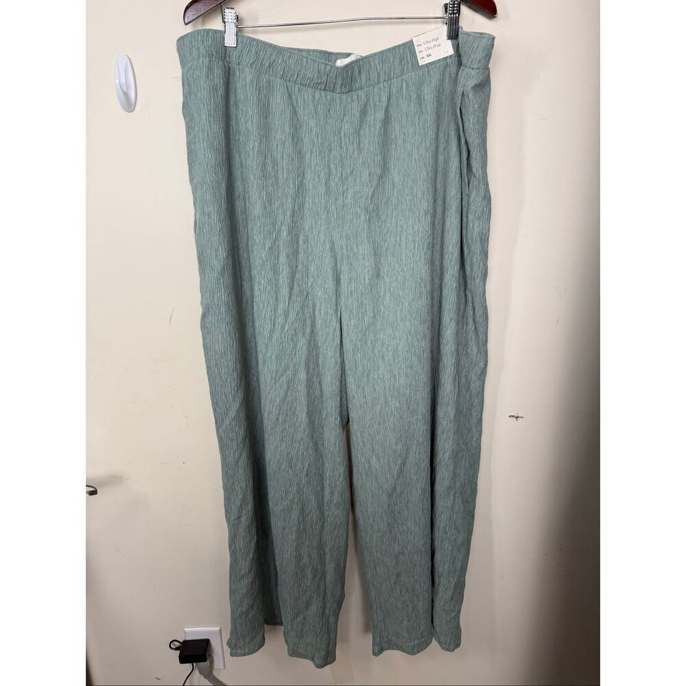 Abercrombie & Fitch Sage Green Ultra High Rise Ultra Wide Leg Crinkle Pants XXL